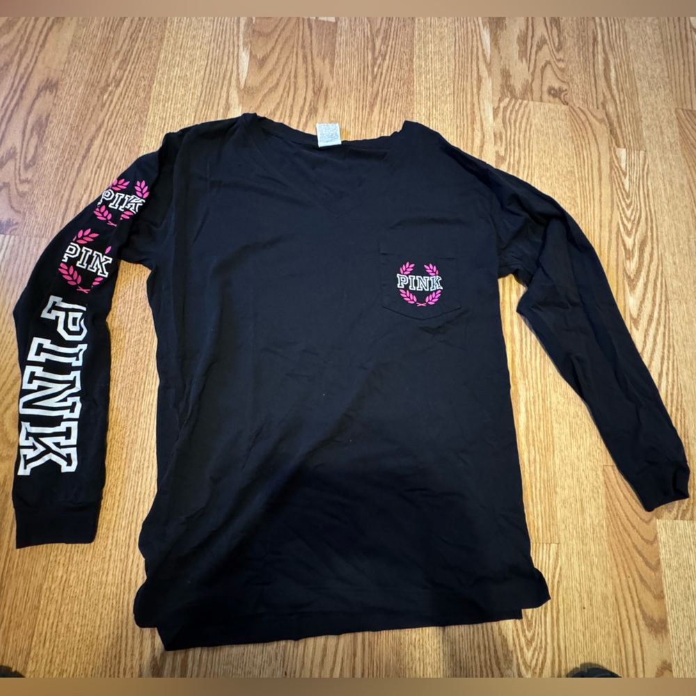 Victoria's Secret PINK Black and Pink Long Sleeve Tee